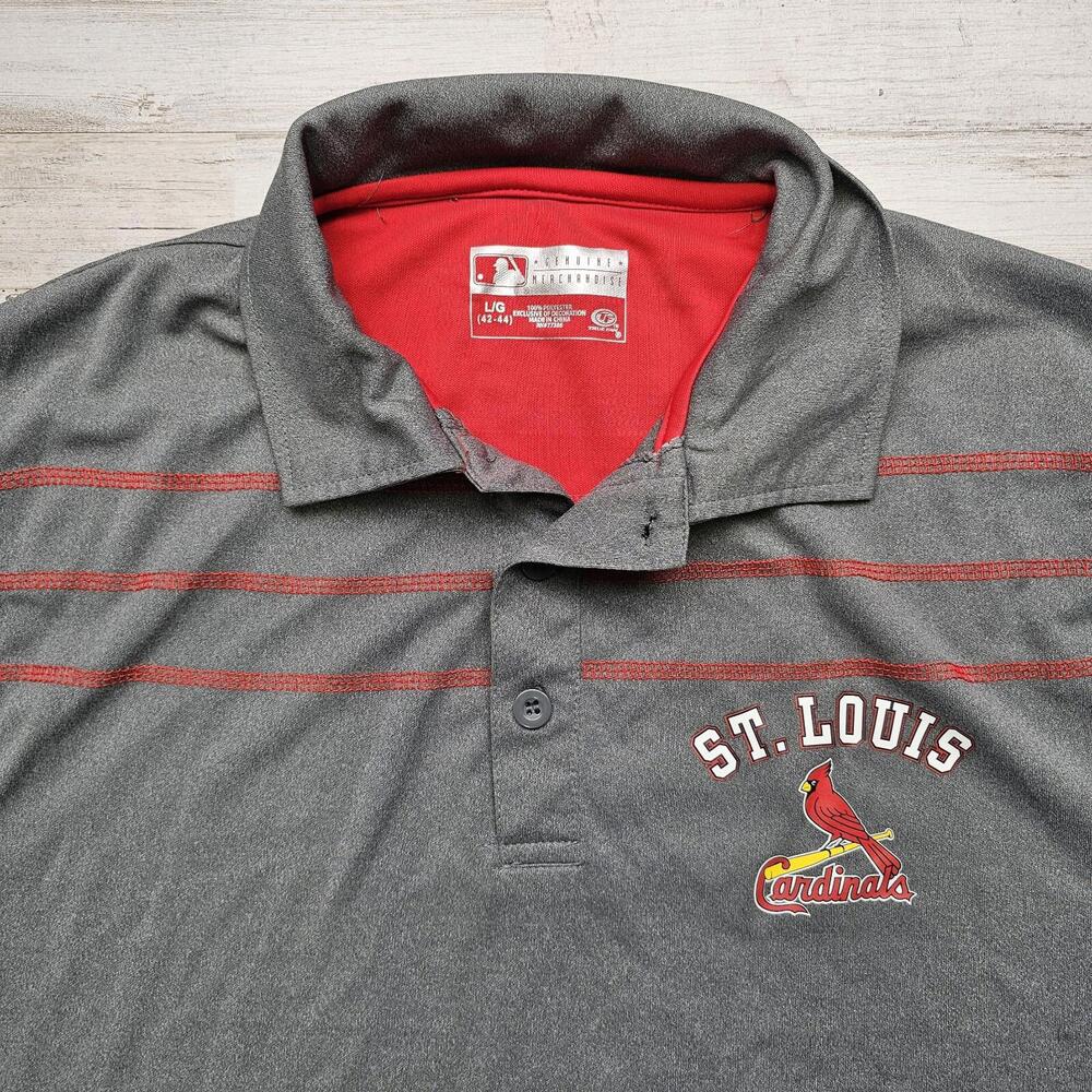 St. Louis Cardinals Polo Shirt Men's LG Gray Wicking Polyester Golf Casual Game